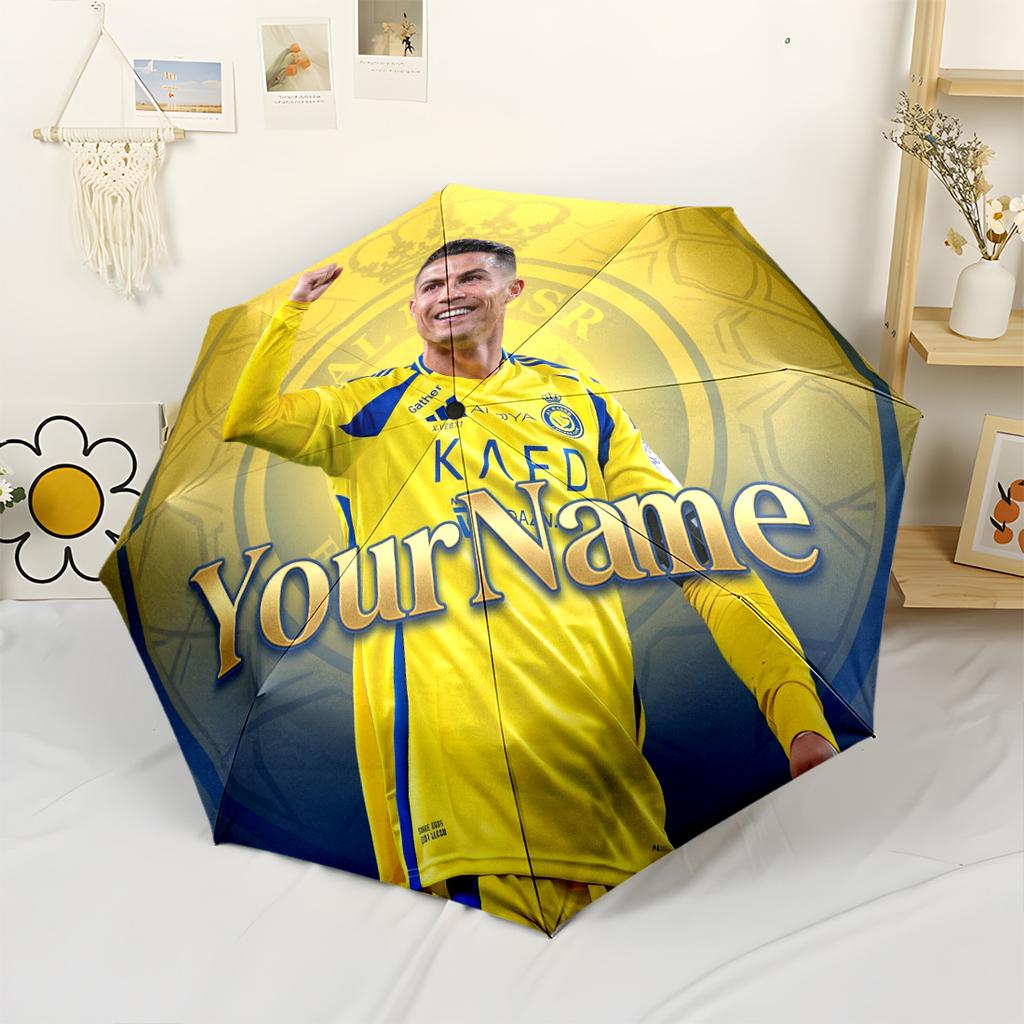 Cristiano Ronaldo Customized Name Umbrella Outdoor Automatic Umbrella Compact 8-Rib Design Foldable Design Perfect for Outdoor Adventures Elegant