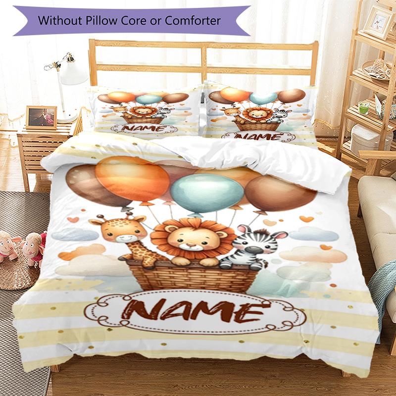 3pcs Custom Name Animals Bedding Set Duvet Cover Closure Includes 1 Duvet Cover & 2 Pillowcases, Soft and Comfortable for All Seasons.