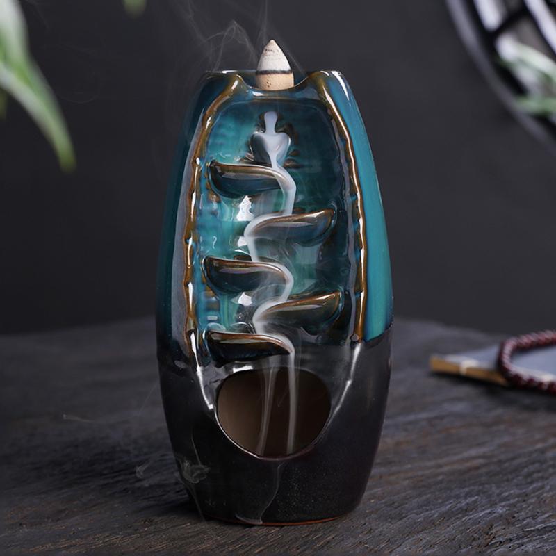 Waterfall Ceramic Backflow Smoke Incense Burner Censer Holder Home Gift Decor