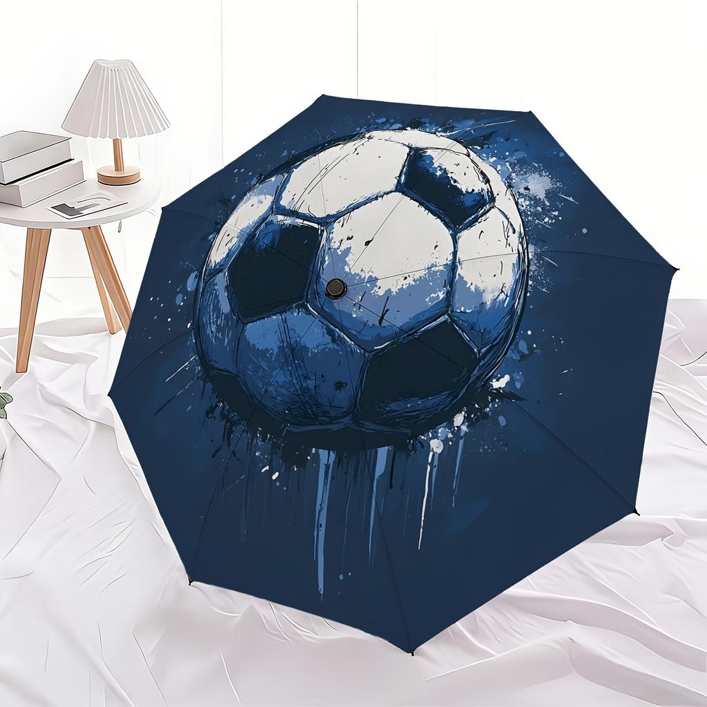 1pc Blues Football Splash Moment Portable Household Essential Folding Umbrella, Durable Iron Frame Structure, Iron Rod Design,