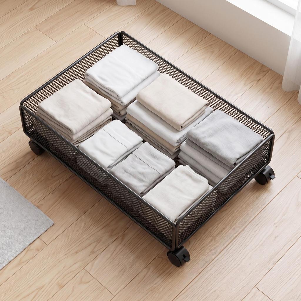 Smooth Under-Bed Storage with Wheels Breathable Mesh Basket Design, Sturdy,