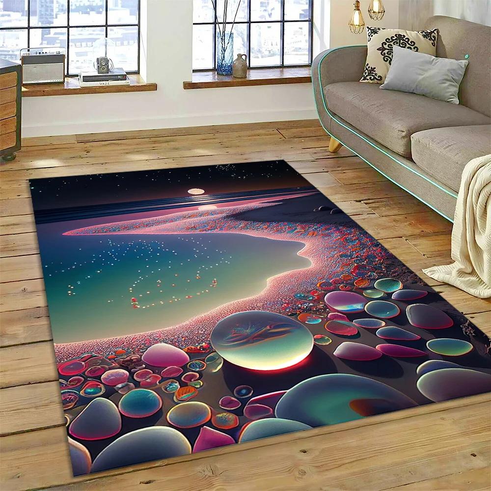 2025 New Style Colorful Pebble Rainbow Road Beach Stone Scenery Carpet Rug for Living Room Bedroom Home Sofa,Non-slip Floor Mat