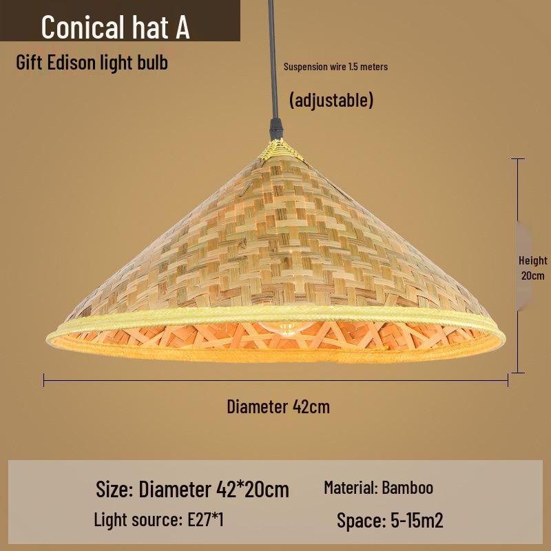 Retro Chinese Bamboo Pendant Light: Nostalgic Straw Hat Design for Hot Pot and Local Cuisine Restaurants