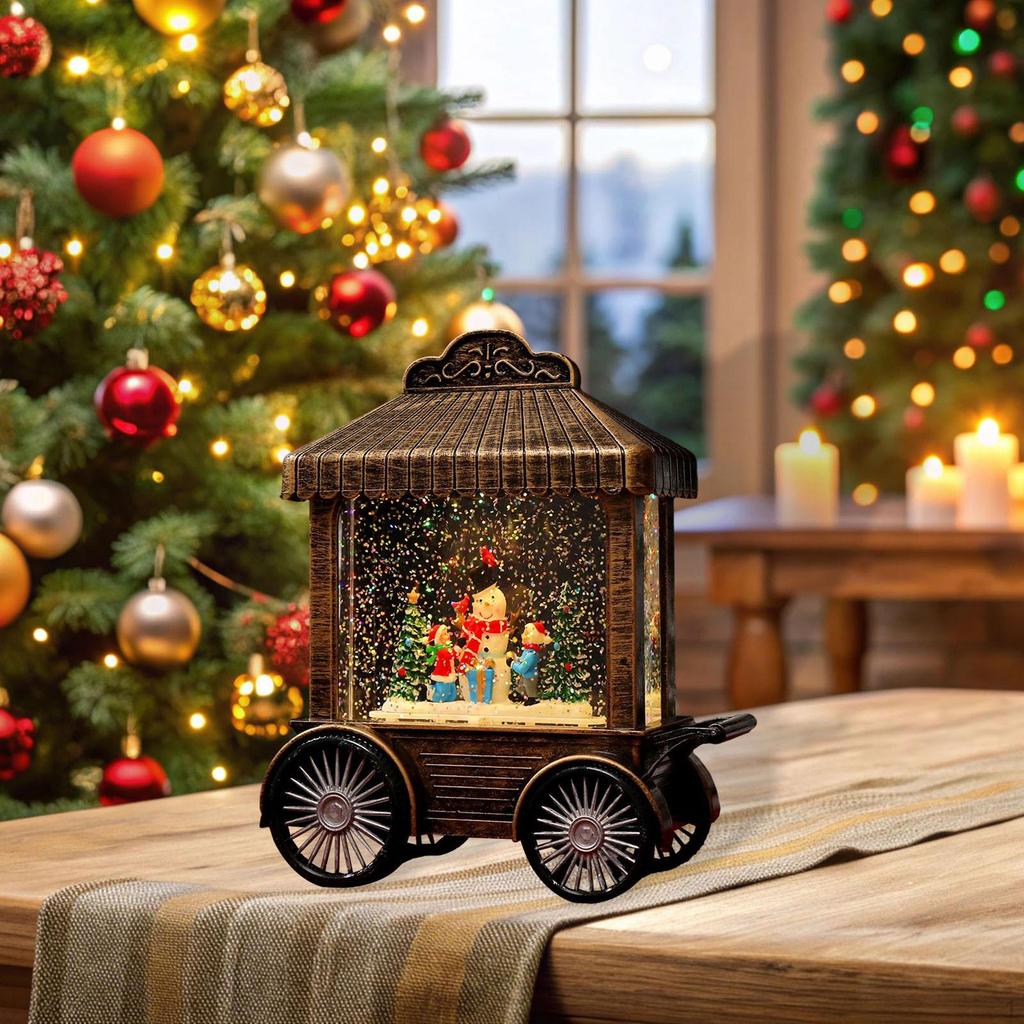 Christmas Musical Snow Globe Decoration Music Box Snowman Glittering for Table Centerpiece