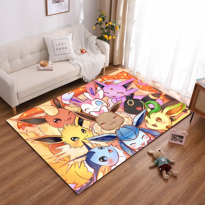 Japanese Anime Pokemon Pikachu Eevee Large Area Rug 3D Carpet Home for Living Room Kids Bedroom Sofa Doormat Children Floor Ma