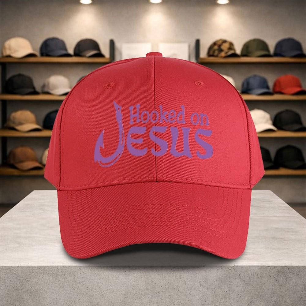Hooked On Jesus Graphic Baseball Cap Adjustable Polyester Outdoor Casual Unisex Hat One Size