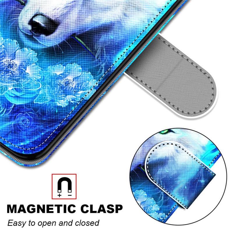 Módní malovaný vzor kryt Lanyard Flip Kožené pouzdro pro iPhone Samsung Huawei Honor Xiaomi Redmi OPPO Realme Moto Asus