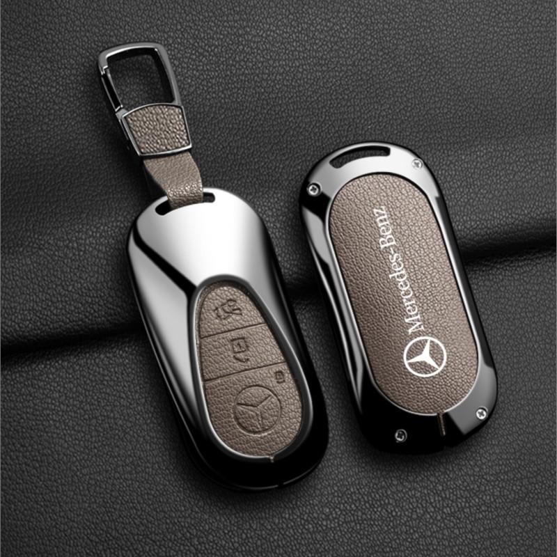 Metal Alloy Leather Car Key Case Cover Shell For Mercedes Benz 2023/24 C 260 S Class W206 W223 S350 C260 C300 /400/450/500 JQ1