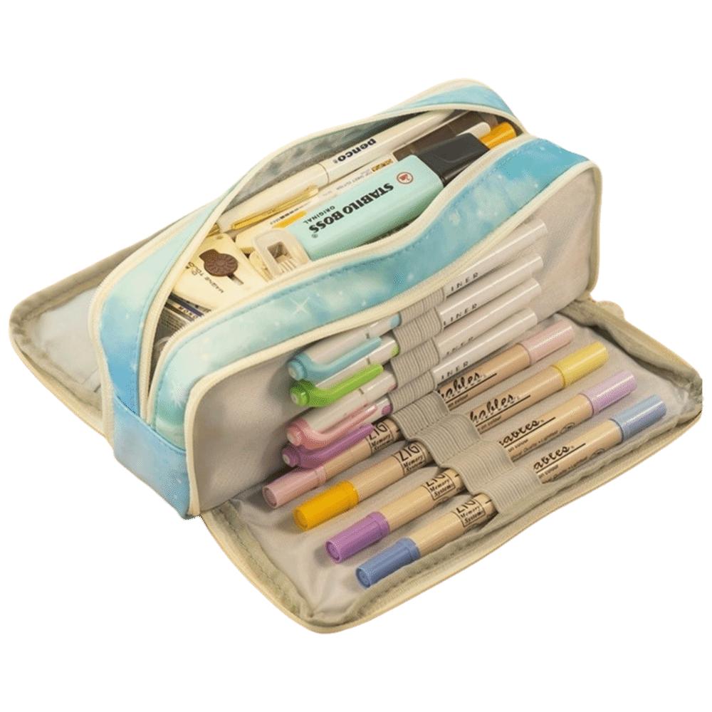 4 Compartments Pencil Pouch Zipper Closure Pen Case Large Pencil Bag  For Girls