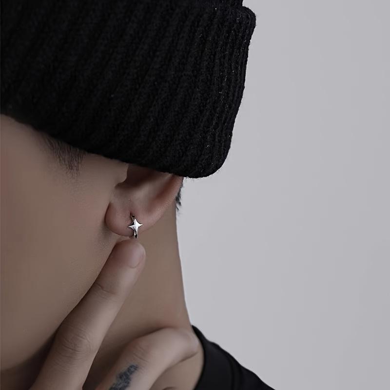 Four-pointed Star Cross Small Hoop Earrings for Men Women Hip Hop Retro Black Silver- Street Gothic Ear Jewelry