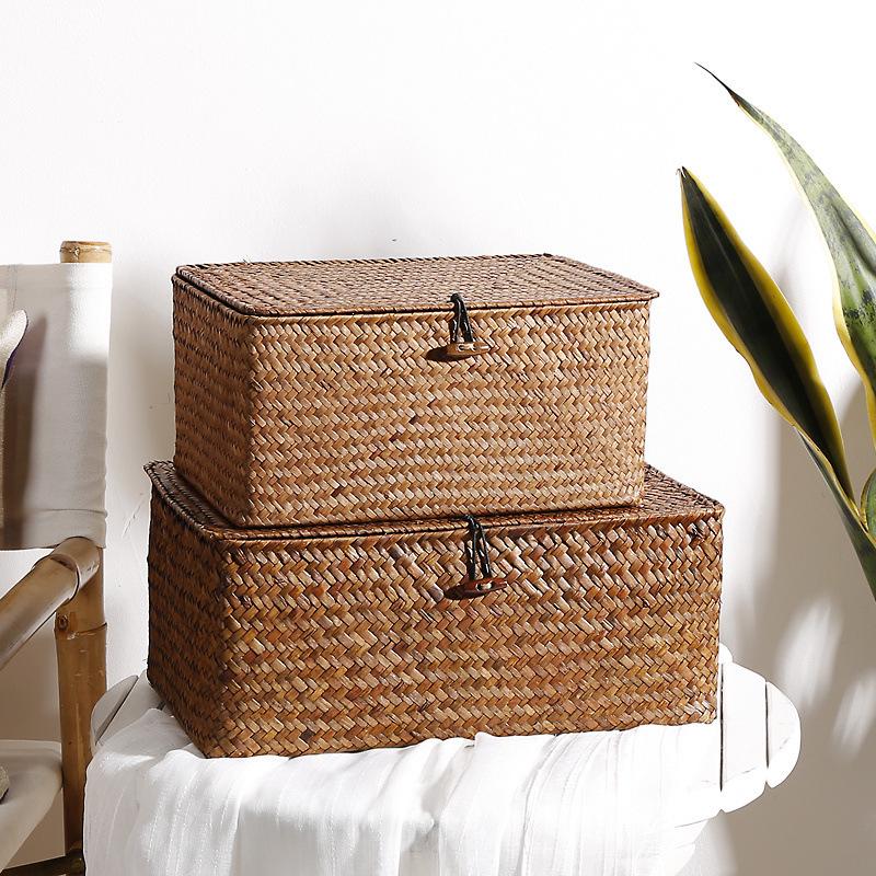 Woven Sea Vine & Bamboo Rectangle Snack Storage Basket