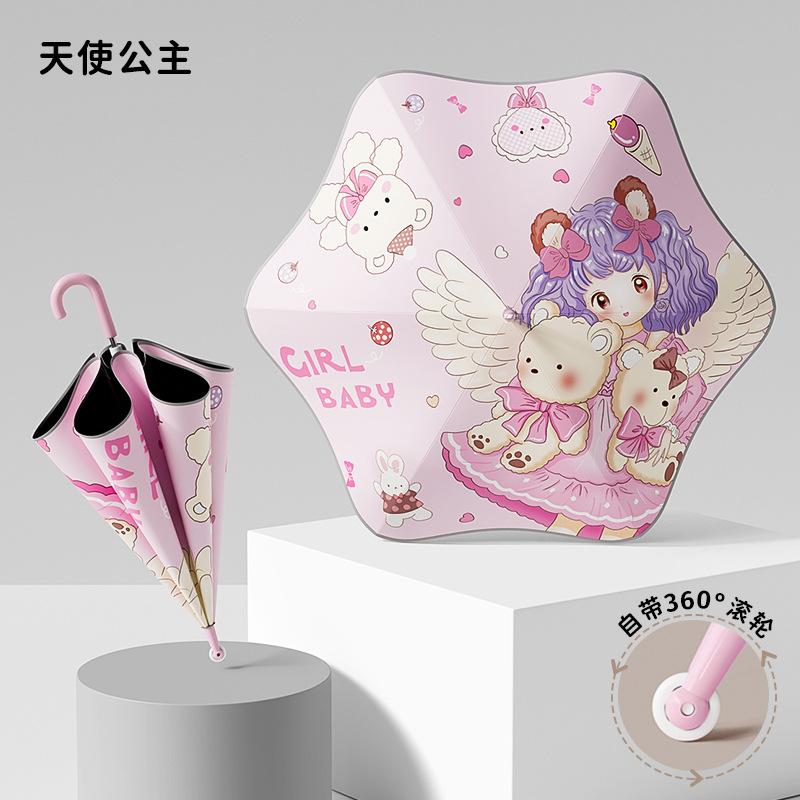 Kinderregenschirm Cartoon Langstielregenschirm Roller Groß Grundschüler Stichfest Kinder Vinyl Sonnig Regen