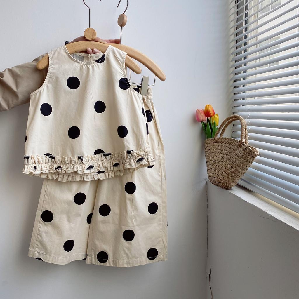 Kids Girls Clothes Suits Summer Children Girl Polka Dot Clothing Set Baby Girl Dot Vest Pants Two Pcs Clothing Sets