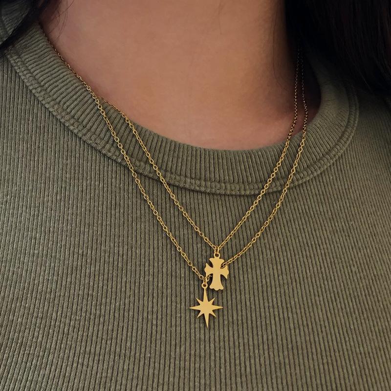 Cross Necklace Stainless Steel Daily Versatile Gold Simple Women'S Fine Titanium Steel Necklace
