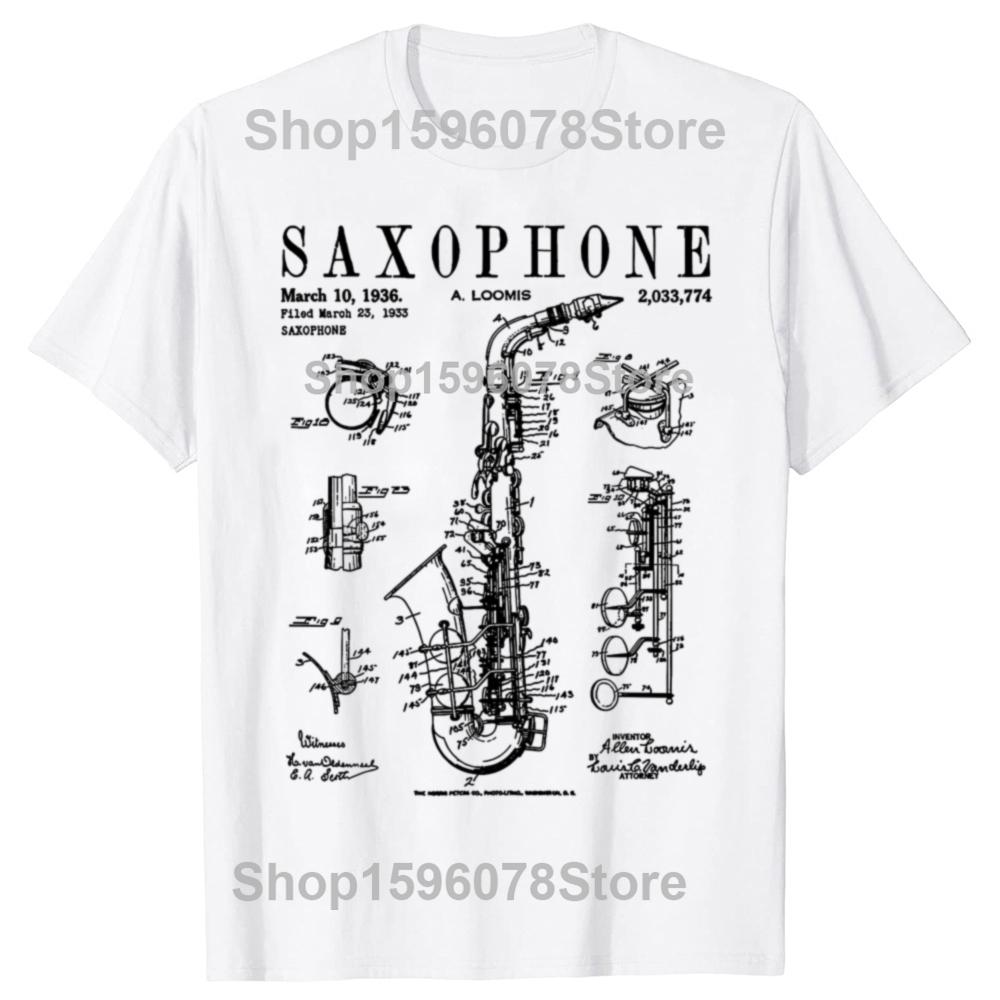 Saxophone Old Vintage Patent Drawing TShirt Unisex Clothing Fashion T Shirts Cotton Short Sleeve Oversized Loose Tshirt Tops