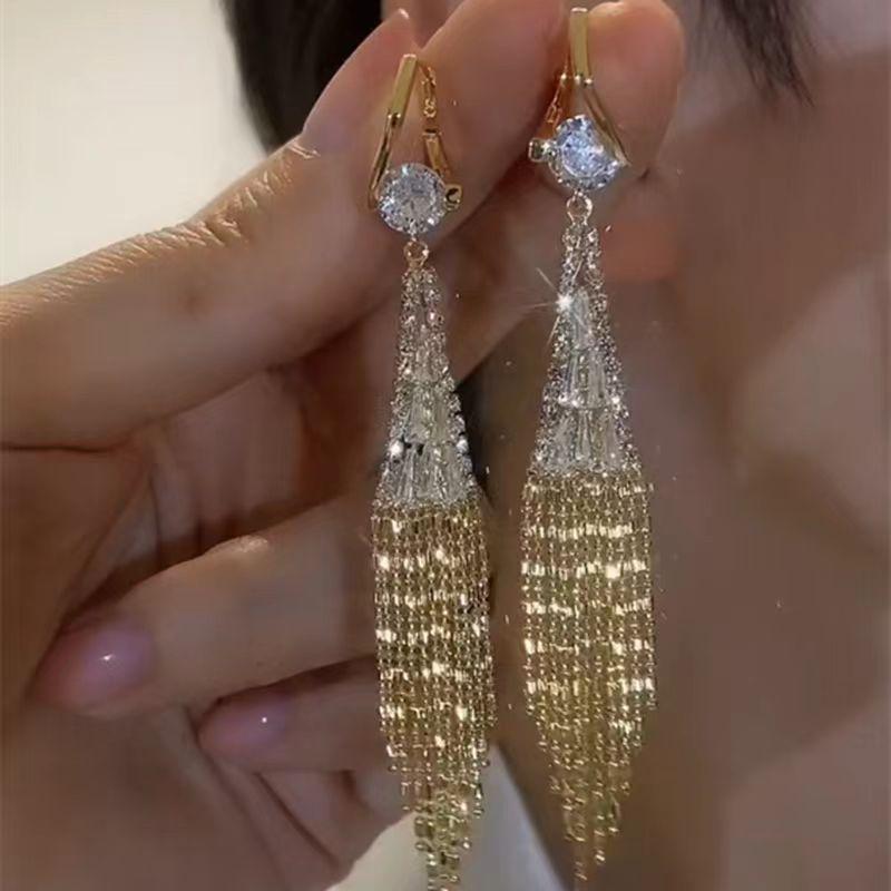 Glamorous Wheat Ear Tassel Earrings Fashion Versatile Elegant Stud Earrings Luxurious High-End Ear Clips Jewelry