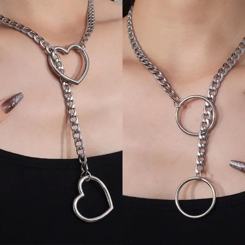 Stainless Steel Heart Necklace Summer Women Girls Retro Punk Silver Color Necklace Elegant Versatile Necklace Fashion Accessory