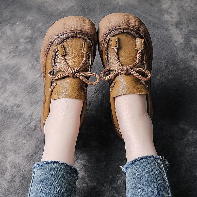 First layer cowhide retro loafers round head small leather shoes spring and autumn single shoes genuine leather muffin platform mother shoes children