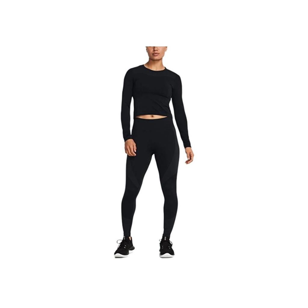 Under Armour UA Vanish Elite Solid Color Crew Neck Long Sleeve T-Shirt Women Tops Black 1383649-001