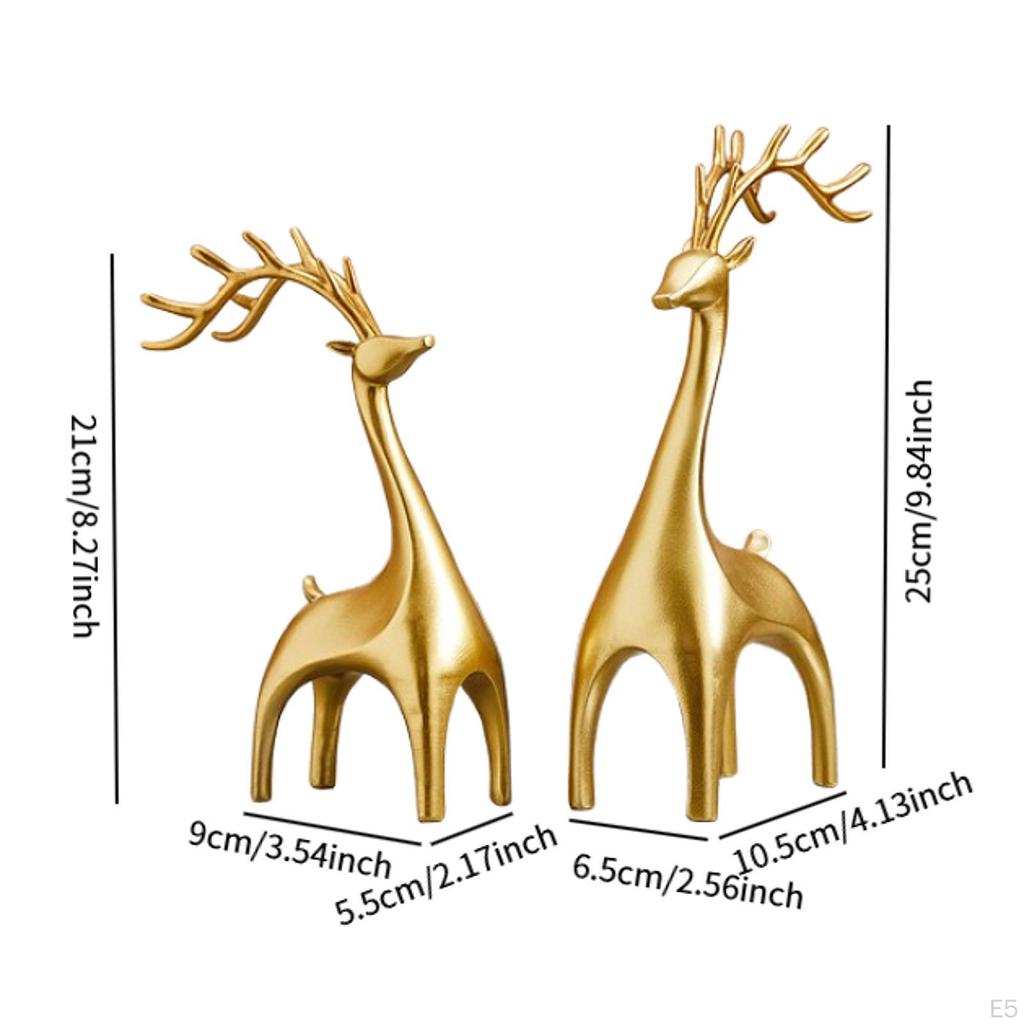 1 Pair Elk Deer Statues Figurines Desktop Ornament for Bookshelf Cabinets Versatile Resin Sculpture