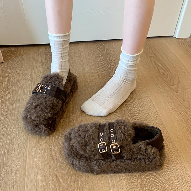 Niche high-end módní taška hlava Mao Mao pantofle dámské podzim a zima 2025 nové svrchní oblečení přezka na opasek taška hlava bavlněný mop