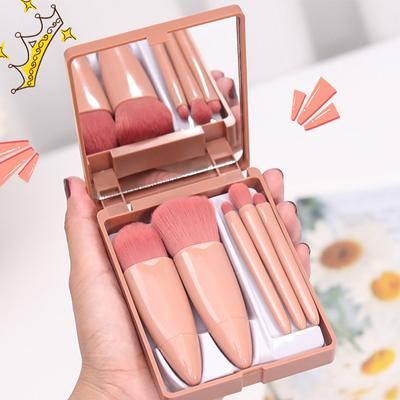 Přenosný cestovní kosmetický štětec na make-up se zrcátkem, kosmetické štětce 5 ks/sada, sada štětců na oční stíny se zrcátkem