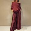 Elegant Off-the-Shoulder Top and Satin Wide-Leg Pants Two-Piece Set 2025