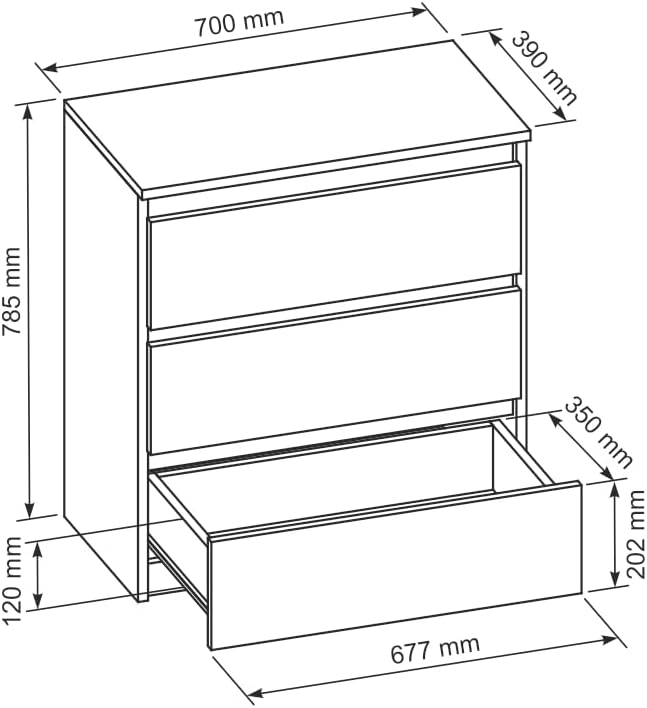Black Matte 3-drawer Chest of Drawers