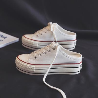 Fersenlose faule innen höhenvergrößernde Canvas Halbschuhe Damen neue vielseitige flachabsätzige atmungsaktive Muffin vulkanisierte Schuhe