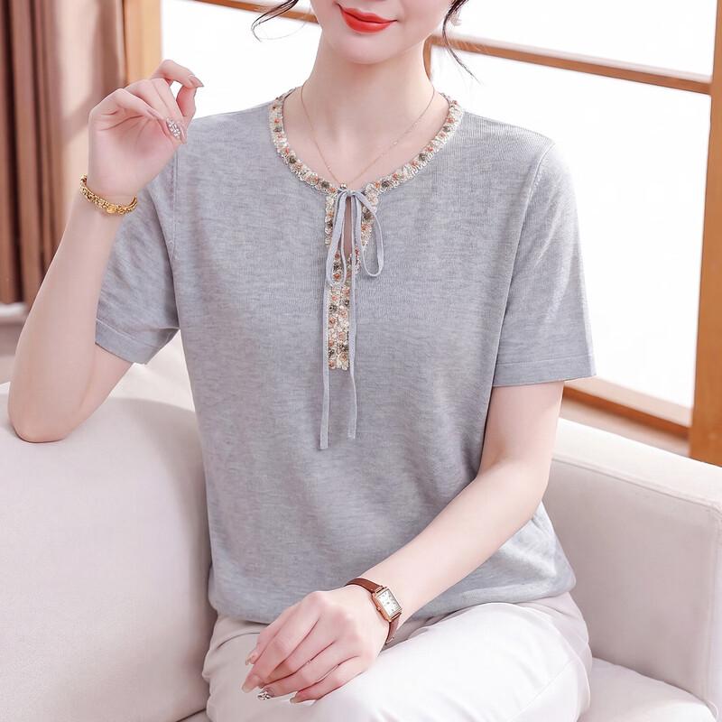 Xuexi Elegant Short Sleeve Linen Blend T-Shirt for Women 2XL