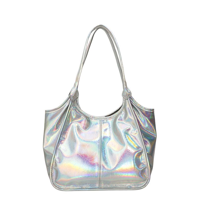 

Korean Fashion Holographic Leather Womens Underarm Shoulder Bags Large Capacity Ladies Commute Shopping Bags Soft Tote Handbags
