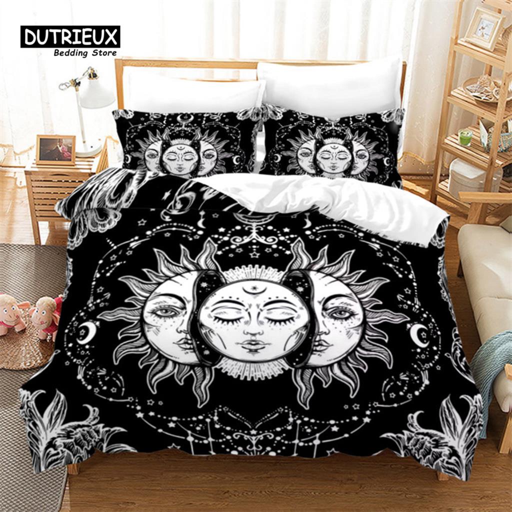 Sun And Moon Duvet Cover Exotic Galaxy Stars Bedding Set Microfiber Astrology Comforter Cover Queen For Kids Boys Teens Bedroom