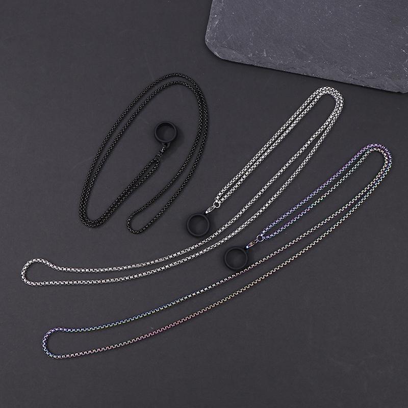 Anti-Lost Pen Lanyard Anti-Drop Portable Metal Chain Necklace Lanyard Metal Lanyard Sling Snake Bone Chain With Rubble Ring