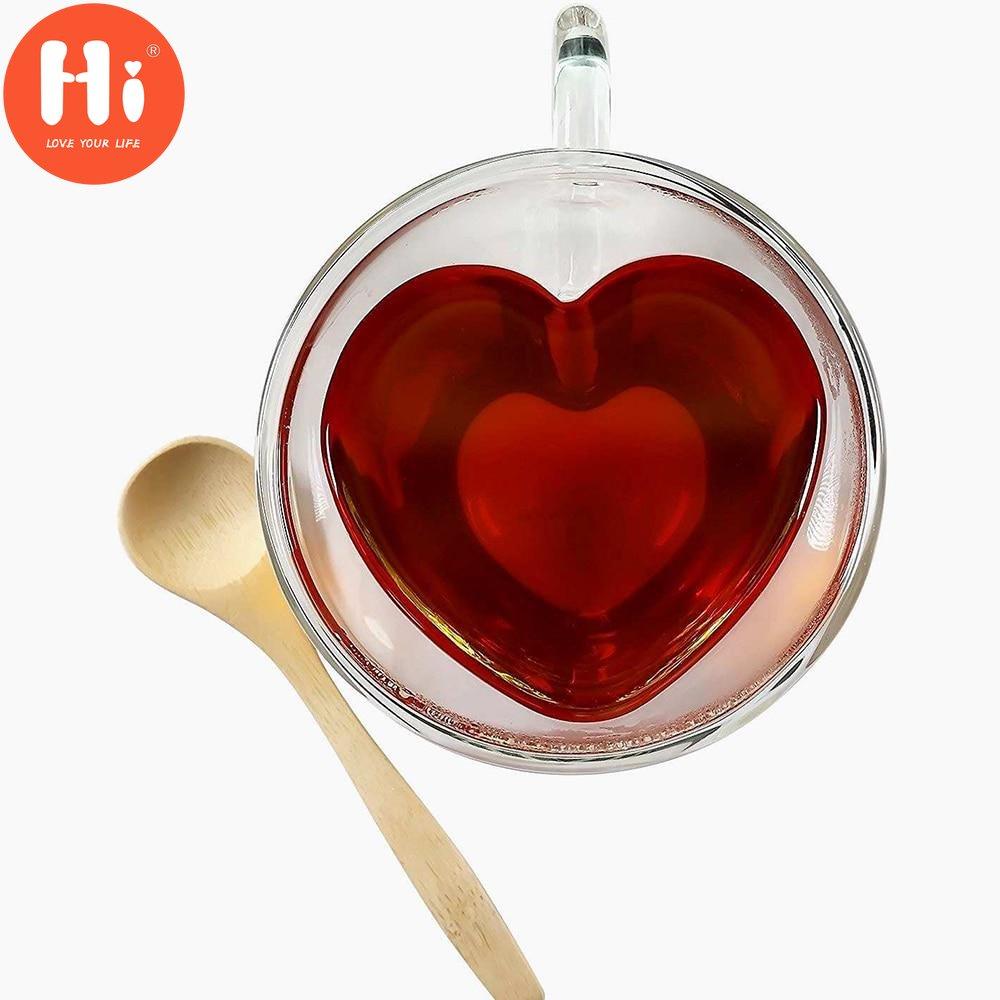 Hi tepelně odolný šálek na kávu s dvojitou stěnou Průhledný skleněný hrnek na čaj s mléčnou šťávou ve tvaru srdce Love