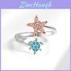 Turtle Star Anxiety Relief Adjustable Open Ring With Zirconia For Women