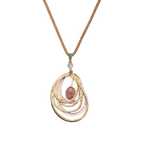 Luxury New Color Painting Oil Hollow Oval Braided Rope Long Pendant, Women's Retro Premium Flower Long Necklace