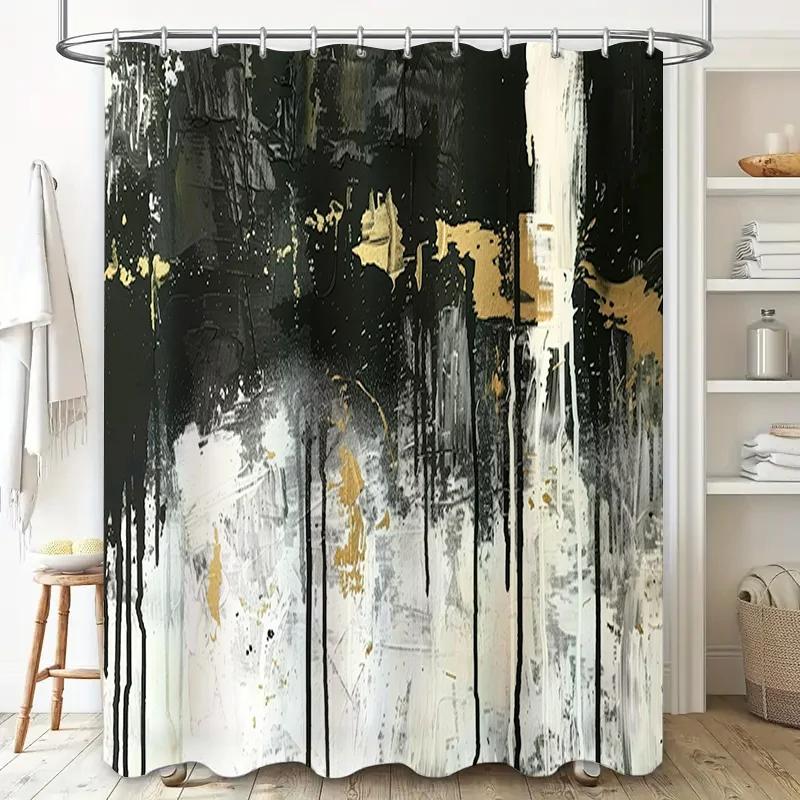 Luxury Black Gold Abstract Bathroom Shower Curtain Waterproof Home Decor for Bathtub White
