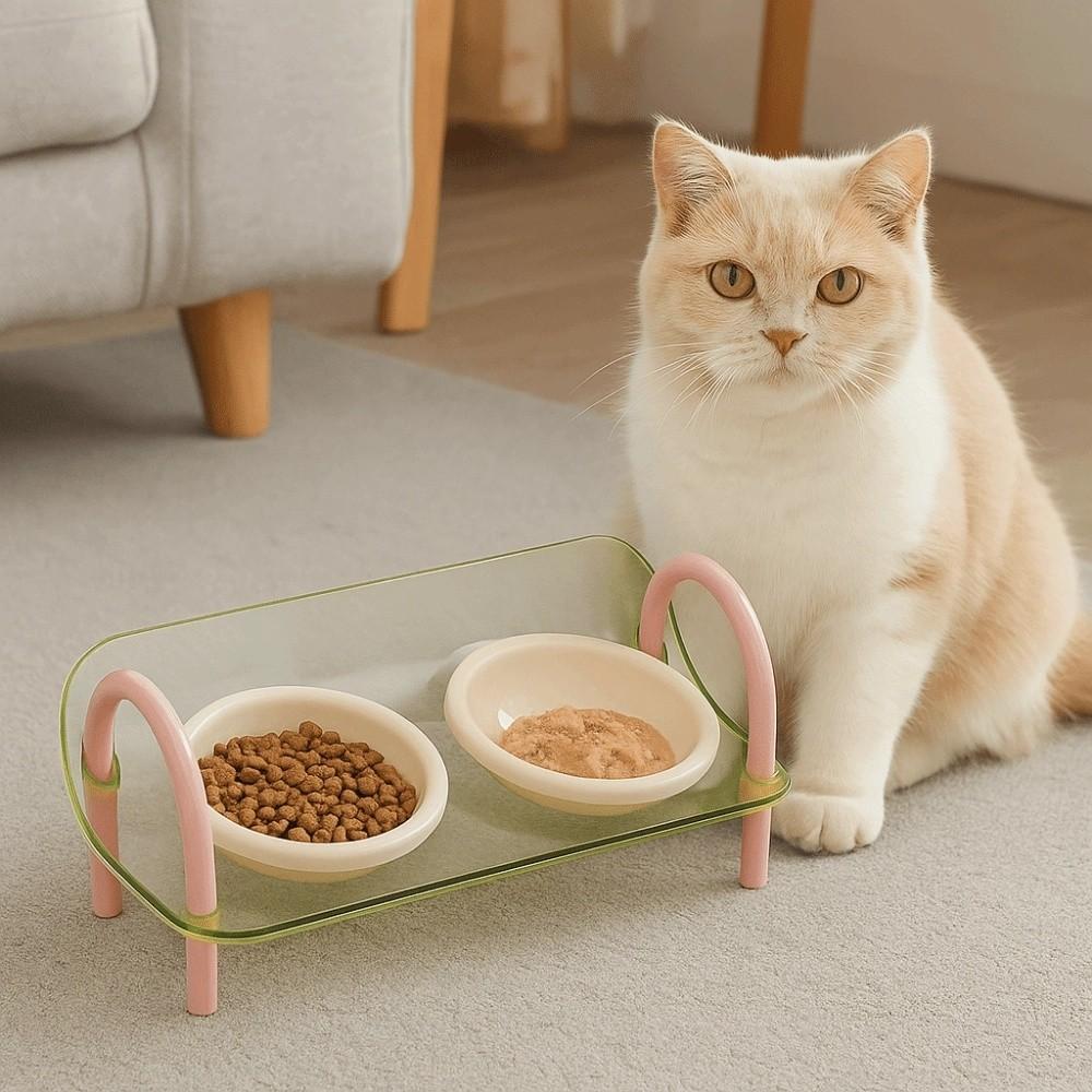 Double Bowls Cat Food Water Bowl Anti-flip Elevated Pet Feeder Bowl Pet High Footed Bowl  Household