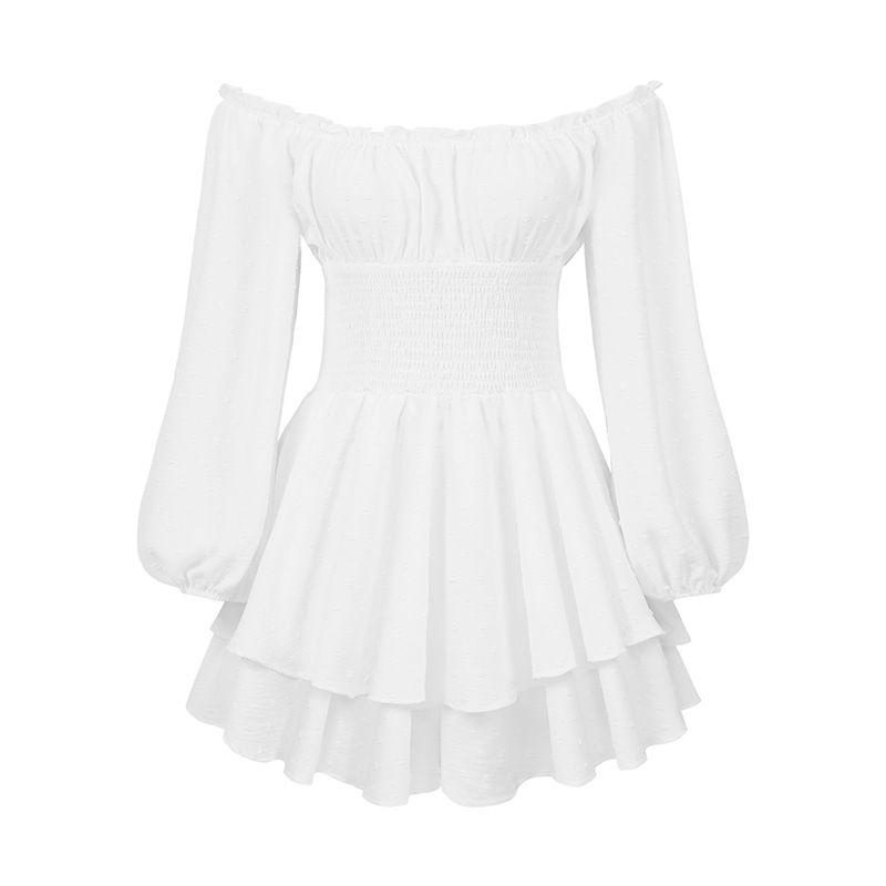 

Ruched off-Shoulder Collar Casual Ruffles Shorts Dress White XL