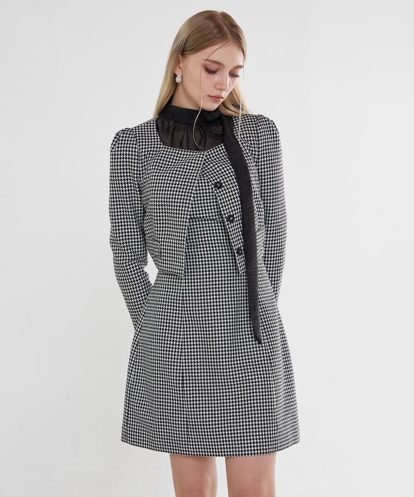 Scus Square Pied Dress_Hound Tooth Check