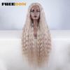 FREEDOM Synthetic Lace Frontal Wig For Women 42 Inch Long Curly Lace Wigs Ombre Brown Highlight Ginger White Pink Cosplay Wig