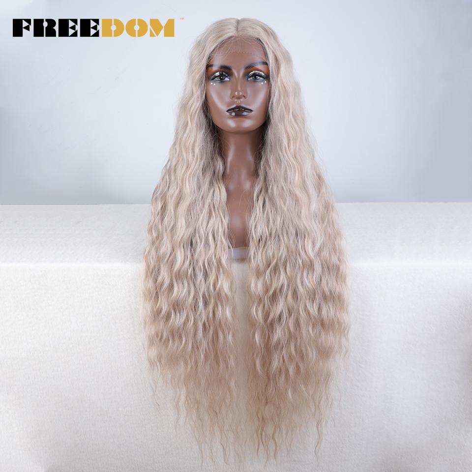 FREEDOM Synthetic Lace Frontal Wig For Women 42 Inch Long Curly Lace Wigs Ombre Brown Highlight Ginger White Pink Cosplay Wig