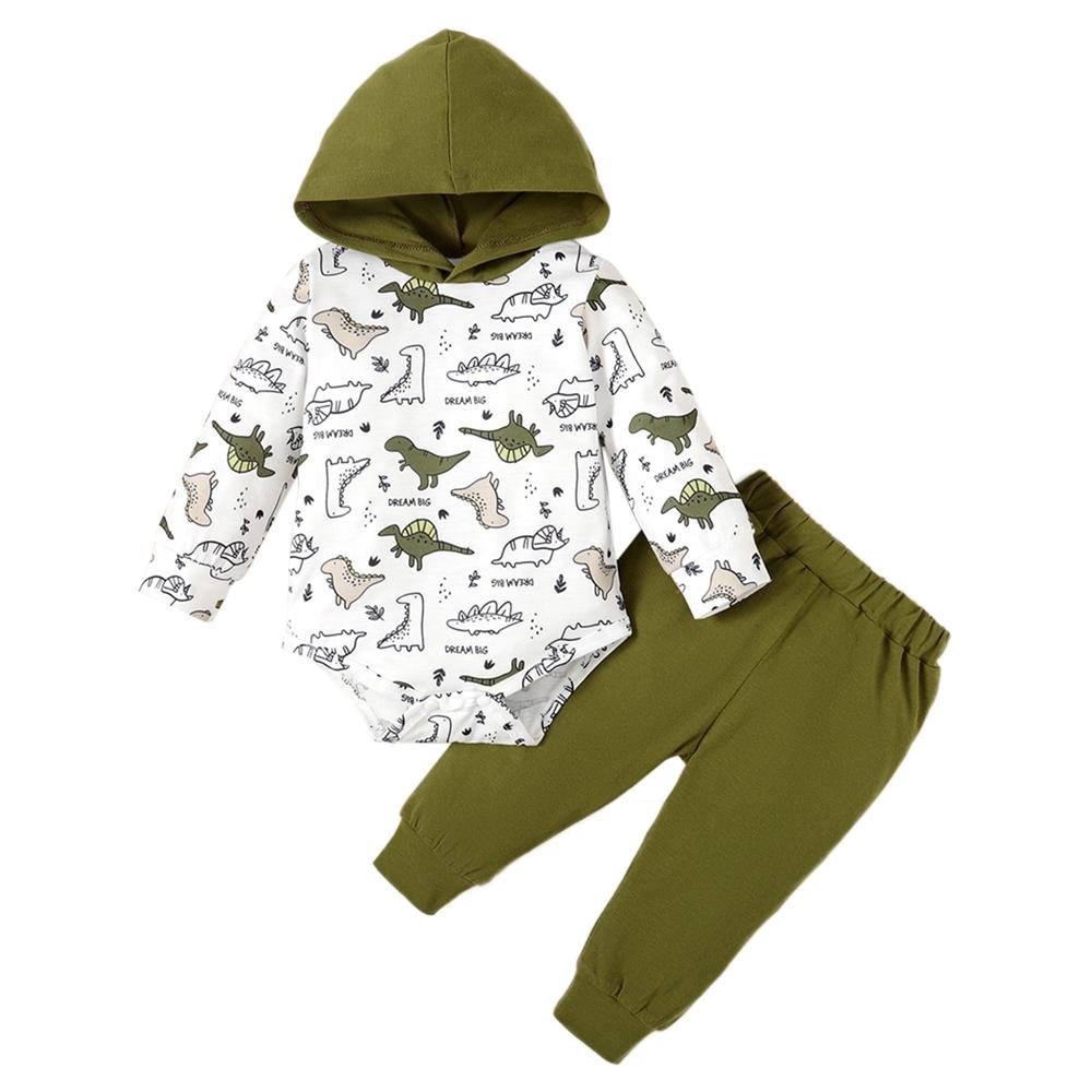 

Комплект одежды для малышей, комбинезон с капюшоном и принтом динозавра из мультфильма, топ и штаны, 2 предмета 12-18M