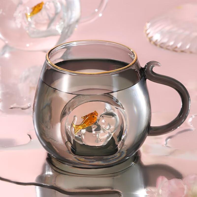 Forbidden City Palace Cat & Fish Creative Glass Mug
