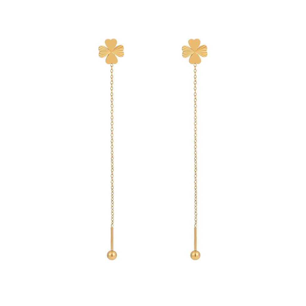 Korean High-End Laser Heart Four-Leaf Clover Earrings - Women's Fashion Titanium Steel