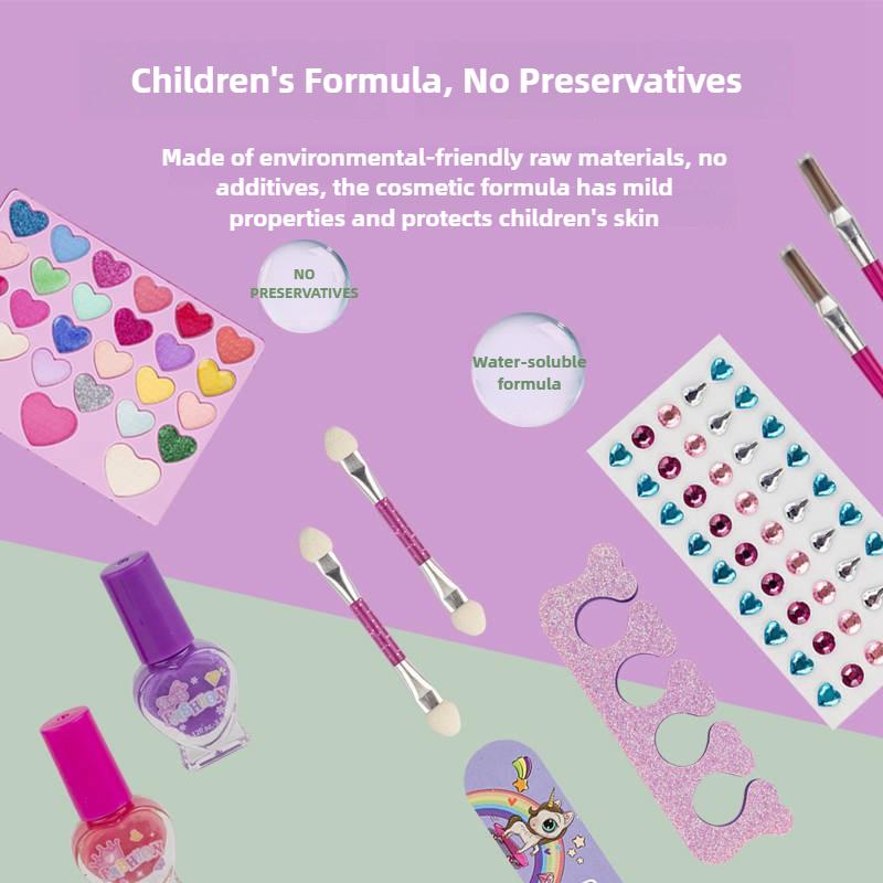 Reusable Princess Pretend Cosmetic Kit  Nontoxic Vanity Playset with Washable Makeup Toys Imaginative Gift Set for Girls