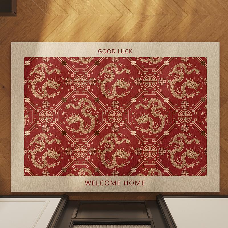 

Праздничный коврик для двери на Новый год Дракона, красный, можно протирать, нескользящий коврик для ног, впитывающий коврик для двери в прихожую 45*75