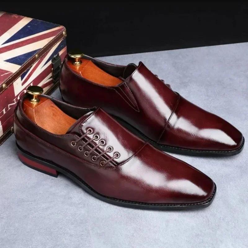 Business Dress Men Shoes Square Toe Leather Shoes Party Wedding Shoes Men Quality Gentleman Shoess 48 Casual Man Office Shoes