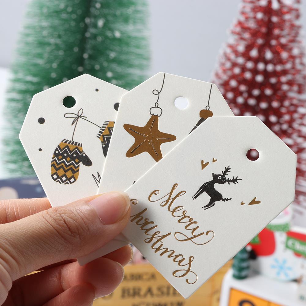 50PCS Christmas Labels Santa Claus Elk Gloves Tree Labels Xmas Decoration Hang Tags Christmas Gift Wrapping Supplies Kraft Tag