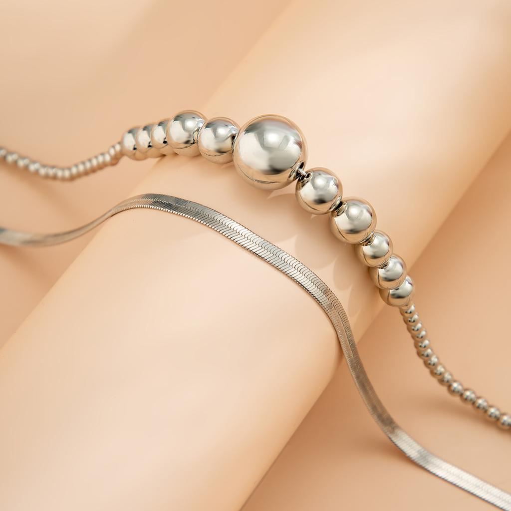 Accessories, Versatile Business Cold Wind Chain Necklace, Personalized Round Bead Snake Bone Chain Double Necklace Women